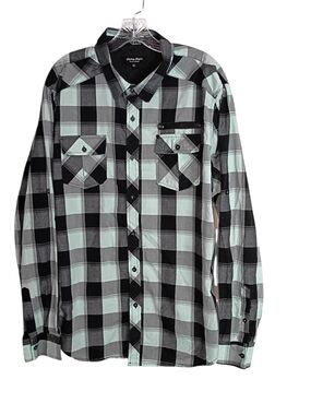 Eighty Eight -Men's Black & Light Green Plaid Button-Up Shirt - XXL